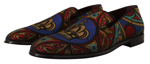 Multicolor Jacquard Crown Slippers Loafers Shoes Dolce & Gabbana