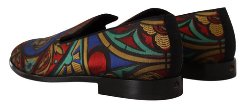 Multicolor Jacquard Crown Slippers Loafers Shoes Dolce & Gabbana