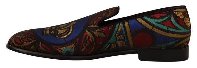 Multicolor Jacquard Crown Slippers Loafers Shoes Dolce & Gabbana