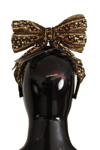 Gold Crystal Beaded Sequined Silk Bow Headband Diadem Dolce & Gabbana