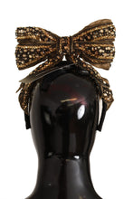 Gold Crystal Beaded Sequined Silk Bow Headband Diadem Dolce & Gabbana