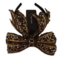 Gold Crystal Beaded Sequined Silk Bow Headband Diadem Dolce & Gabbana
