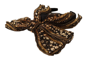 Gold Crystal Beaded Sequined Silk Bow Headband Diadem Dolce & Gabbana