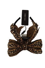 Gold Crystal Beaded Sequined Silk Bow Headband Diadem Dolce & Gabbana