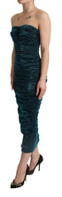Turquoise Bustier Bodice Draped Midi Dress Dolce & Gabbana