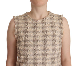 Beige Checkered Sleeveless Mini Shift Dress Dolce & Gabbana