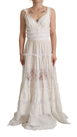 White Cotton Tiered Long Maxi A-line Dress Dolce & Gabbana