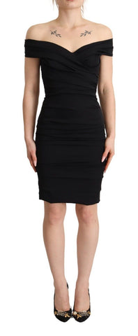 Bodycon Black Silk Off Shoulder Sheath Bodycon Dress Dolce & Gabbana