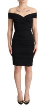 Bodycon Black Silk Off Shoulder Sheath Bodycon Dress Dolce & Gabbana