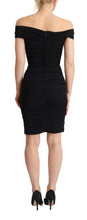 Bodycon Black Silk Off Shoulder Sheath Bodycon Dress Dolce & Gabbana