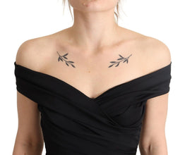 Bodycon Black Silk Off Shoulder Sheath Bodycon Dress Dolce & Gabbana