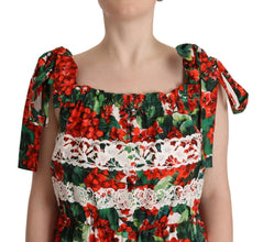 Multicolor Geranium Print Lace Long Maxi Dress Dolce & Gabbana