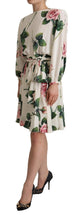White Rose Print Long Sleeves A-line Dress Dolce & Gabbana