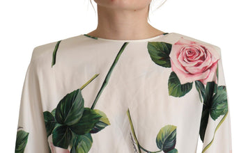 White Rose Print Long Sleeves A-line Dress Dolce & Gabbana