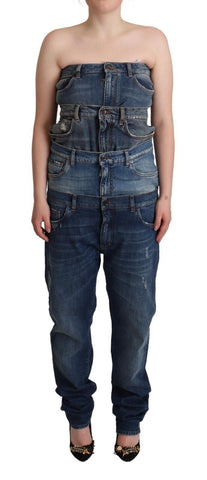 Dark Blue Cotton Strapless Denim Jumpsuit Dress Dolce & Gabbana