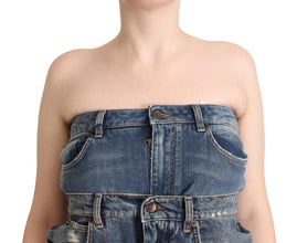 Dark Blue Cotton Strapless Denim Jumpsuit Dress Dolce & Gabbana
