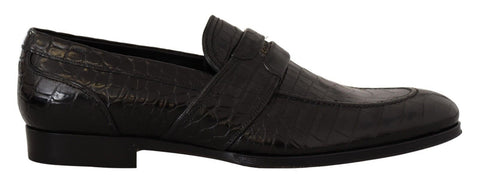 Black Crocodile Leather Slip On Moccasin Shoes Dolce & Gabbana