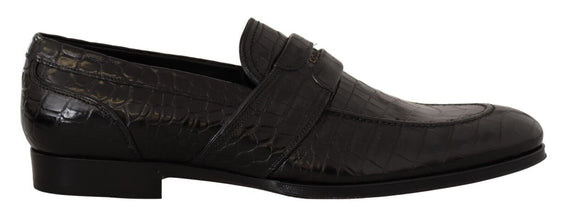 Black Crocodile Leather Slip On Moccasin Shoes Dolce & Gabbana