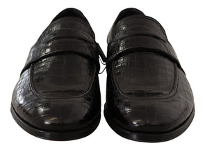 Black Crocodile Leather Slip On Moccasin Shoes Dolce & Gabbana