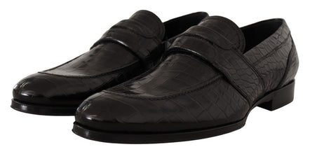 Black Crocodile Leather Slip On Moccasin Shoes Dolce & Gabbana