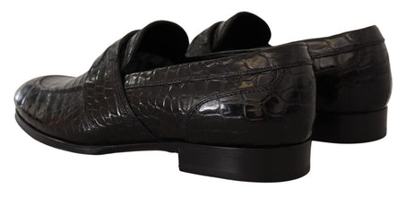 Black Crocodile Leather Slip On Moccasin Shoes Dolce & Gabbana