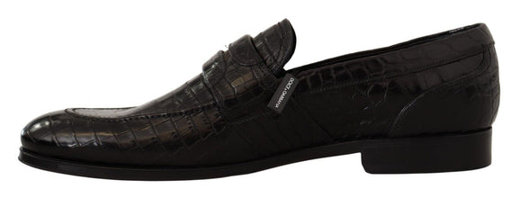 Black Crocodile Leather Slip On Moccasin Shoes Dolce & Gabbana