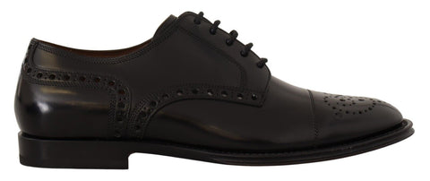 Black Leather Wingtip Mens Formal Derby Shoes Dolce & Gabbana