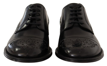 Black Leather Wingtip Mens Formal Derby Shoes Dolce & Gabbana