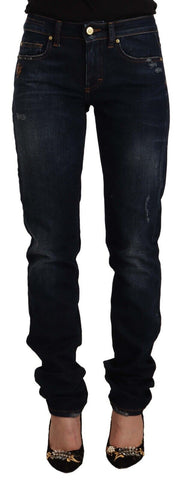 Dark Blue Washed Mid Waist Cotton Denim Skinny Jeans GF Ferre