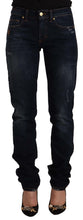 Dark Blue Washed Mid Waist Cotton Denim Skinny Jeans GF Ferre