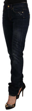 Dark Blue Washed Mid Waist Cotton Denim Skinny Jeans GF Ferre