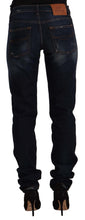 Dark Blue Washed Mid Waist Cotton Denim Skinny Jeans GF Ferre