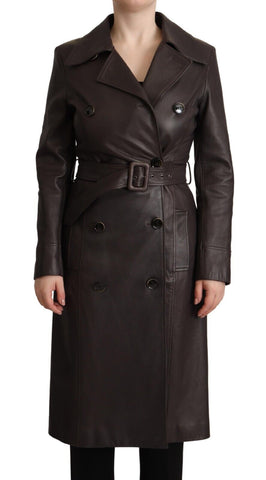 Dark Brown Leather Long Sleeves Belted Jacket Dolce & Gabbana