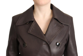 Dark Brown Leather Long Sleeves Belted Jacket Dolce & Gabbana