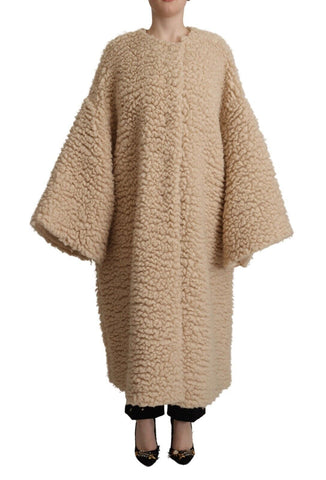 Beige Cashmere Wool Faux Fur Coat Jacket Dolce & Gabbana