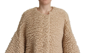 Beige Cashmere Wool Faux Fur Coat Jacket Dolce & Gabbana
