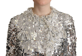 Silver Sequined Shearling Long Sleeves Jacket Dolce & Gabbana
