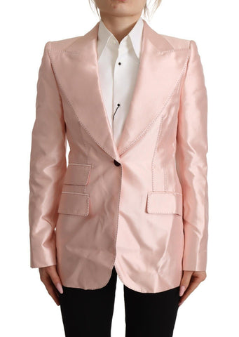 Pink Satin Long Sleeves Blazer Coat Jacket Dolce & Gabbana