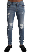 Light Blue Tattered Cotton Denim Skinny Jeans Dolce & Gabbana
