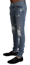 Light Blue Tattered Cotton Denim Skinny Jeans Dolce & Gabbana