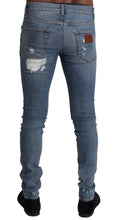 Light Blue Tattered Cotton Denim Skinny Jeans Dolce & Gabbana