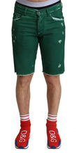 Green Tattered Cotton Men Denim Bermuda Shorts Dolce & Gabbana