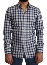 Blue White Check Cotton Slim Fit GOLD Shirt Dolce & Gabbana