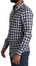 Blue White Check Cotton Slim Fit GOLD Shirt Dolce & Gabbana