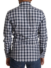 Blue White Check Cotton Slim Fit GOLD Shirt Dolce & Gabbana