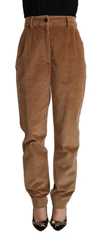 Brown Cotton Corduroy High Waist Skinny Pants Dolce & Gabbana