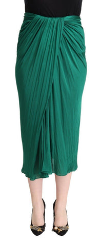 Dark Green High Waist Midi Pencil Cut Pleated Skirt Dolce & Gabbana