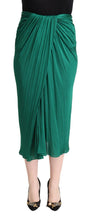 Dark Green High Waist Midi Pencil Cut Pleated Skirt Dolce & Gabbana