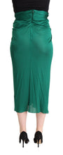 Dark Green High Waist Midi Pencil Cut Pleated Skirt Dolce & Gabbana