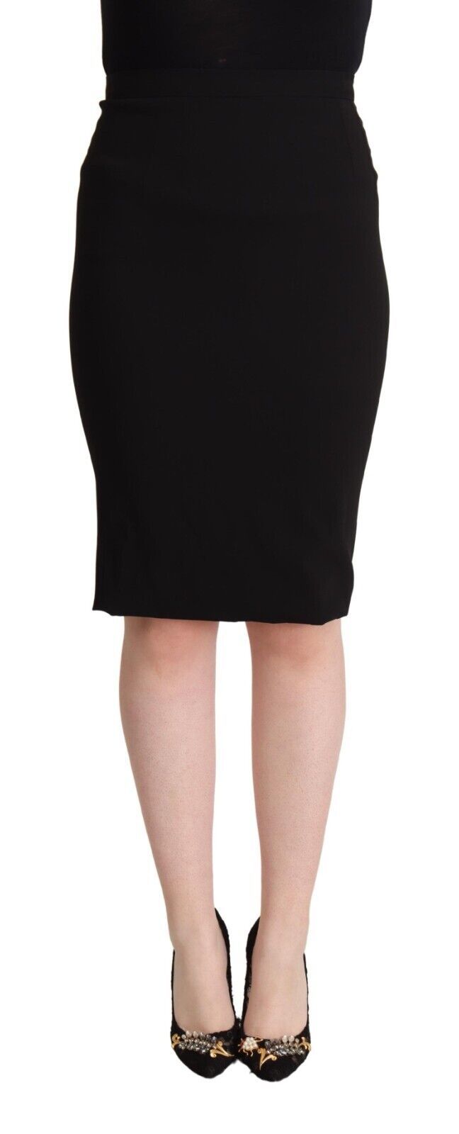 Black High Waist Knee Length Pencil Cut Skirt Dolce & Gabbana